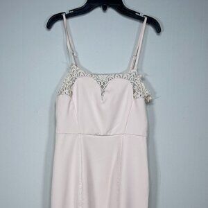 Akira Chicago Black Label Slip Dress Women's Small Lace Neck Skirt Light Beige